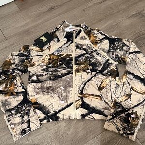 Darc Sport Beige Black Gold Nature Print Zip Jacket